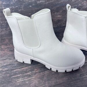 MIA White Chelsea Ankle Booties with Textured Leather